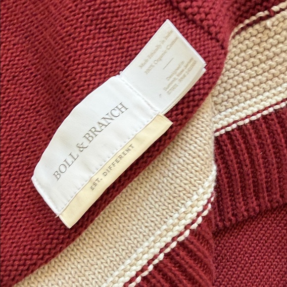 Boll & Branch Burgundy and Cream Court Knit Blanket - Picture 4 of 8